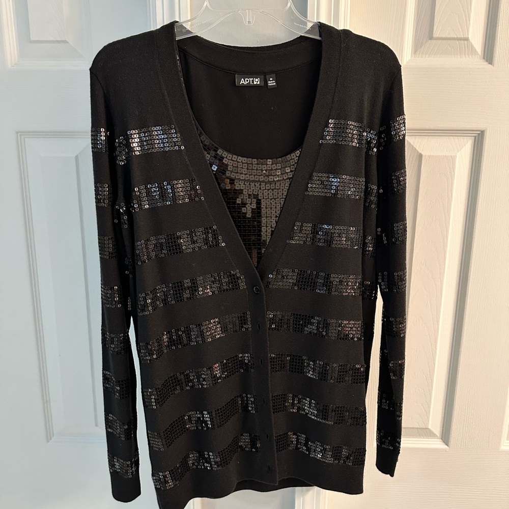 Black Sequin Cardigan and Tank Set